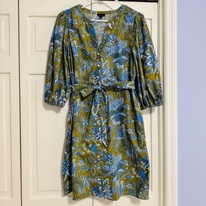 Talbot’s NEW! sz.12 floral print 100% poplin cotton shirt dress, green/blue